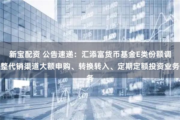 新宝配资 公告速递：汇添富货币基金E类份额调整代销渠道大额申购、转换转入、定期定额投资业务