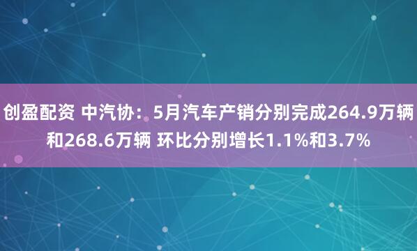 创盈配资 中汽协：5月汽车产销分别完成264.9万辆和268.6万辆 环比分别增长1.1%和3.7%