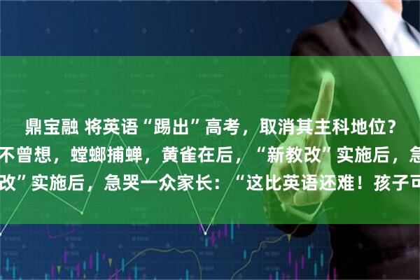 鼎宝融 将英语“踢出”高考，取消其主科地位？教育部回应一针见血！不曾想，螳螂捕蝉，黄雀在后，“新教改”实施后，急哭一众家长：“这比英语还难！孩子可怎么办？”